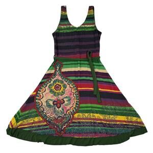 Desigual Striped A-line Dress Bold Dopamine Multicolor Boho Eclectic Artsy Sz M